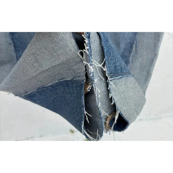 Zara Ruffled Womens Crop Straight Leg Button Fly Patchwork Denim Jeans Blue Sz 4 - Picture 8 of 13